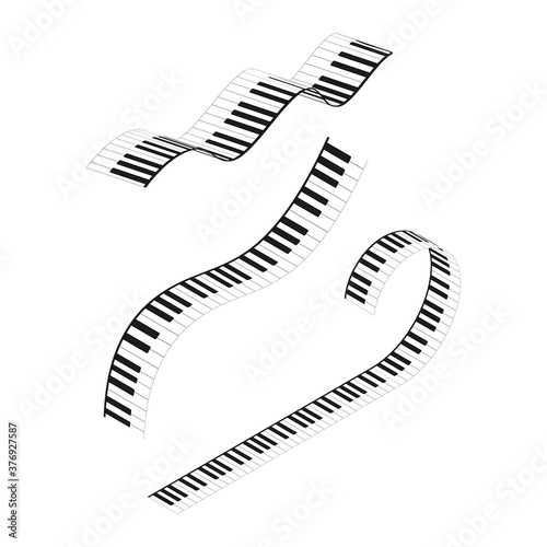 Piano Keyboards Wavy Line Different Types Shape Set. Vector