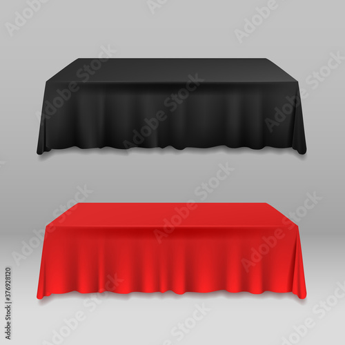 Realistic Detailed 3d Color Blank Table with Tablecloth Template Mockup. Vector
