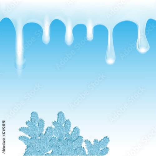 Garland of icicles, blue branches of a Christmas tree - vector. New Year. Christmas.