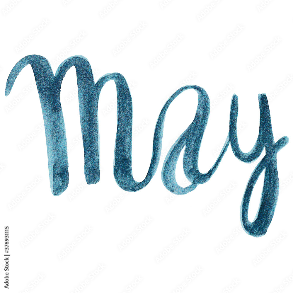 word may,march,august,april,january,june written in blue watercolor paint on white background,watercolor illustration word may,march,august,april,january,june written in blue watercolor paint on white background,watercolor illustration