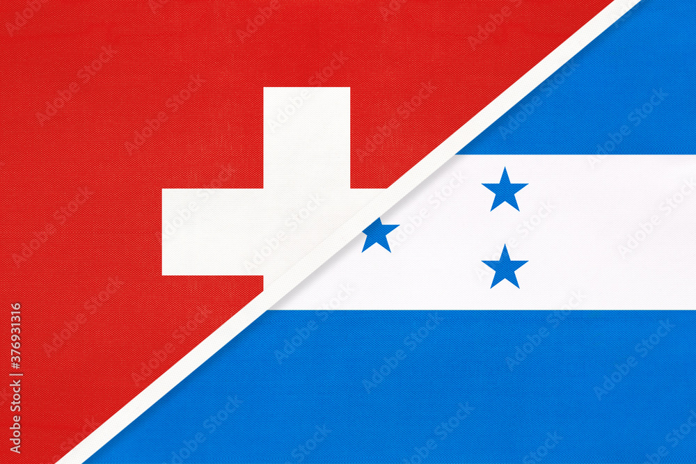 Switzerland and Honduras, symbol of national flags from textile. Championship between two countries. Switzerland and Honduras, symbol of national flags from textile. Championship between two countries.