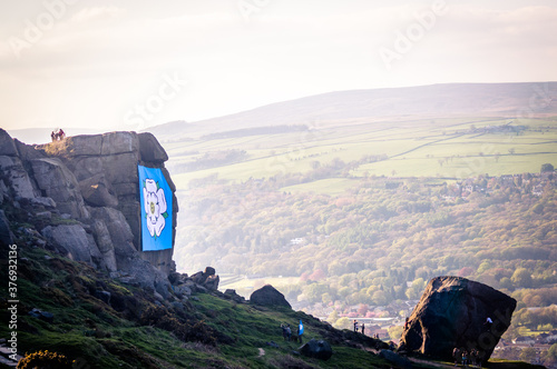 The Yorkshire Rose flag atop the Cow and Calf. photo