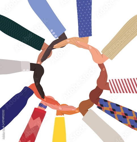 diversity of hands touching each other in circle vector design