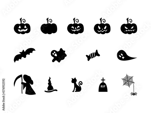 Set of halloween icons isolated on white background.