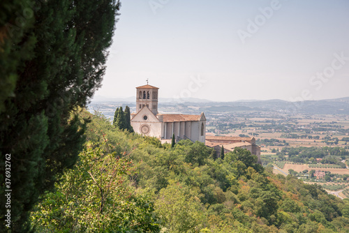 View from top of  Subasio hill of the Church of saint francis  assisi  italy