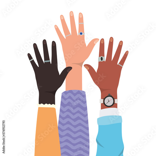 open hands of different types of skins vector design