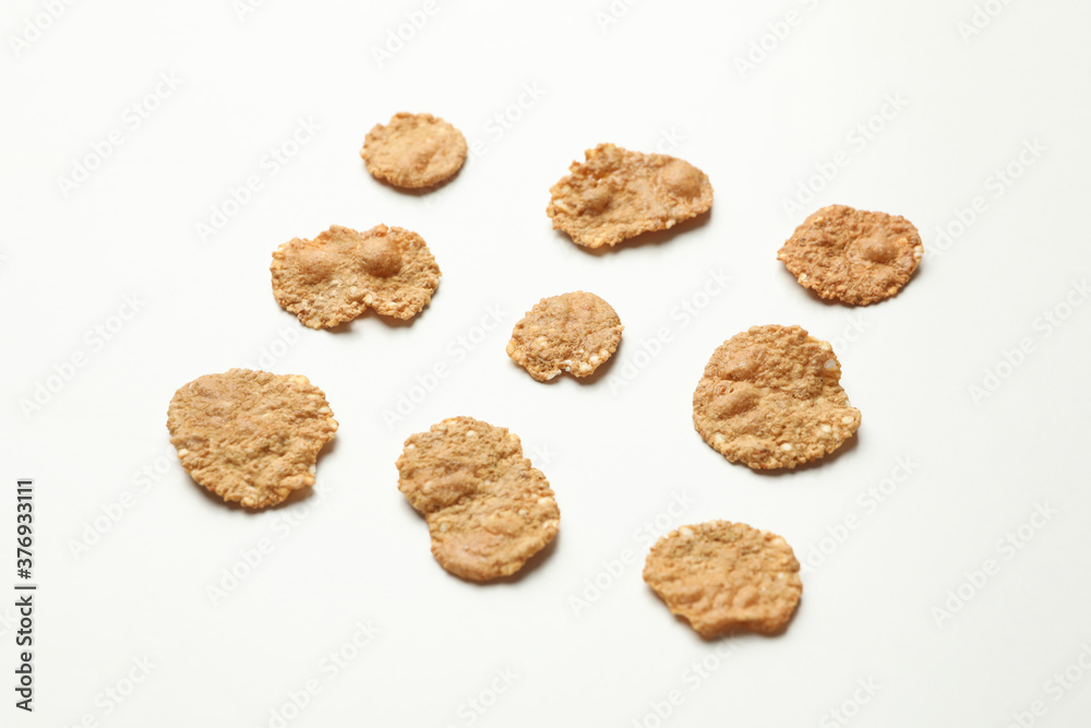 Flat lay with muesli on white background Flat lay with muesli on white background
