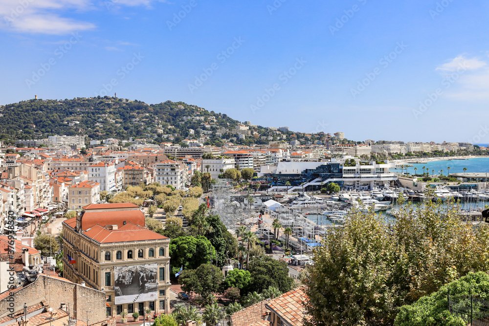 View of Cannes with Croisette and Palais de Festival