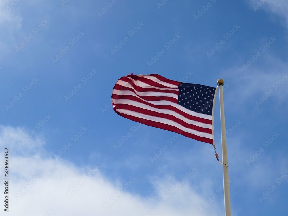 USA flag waving with blue sky