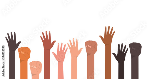 fist and open hands up of different types of skins vector design