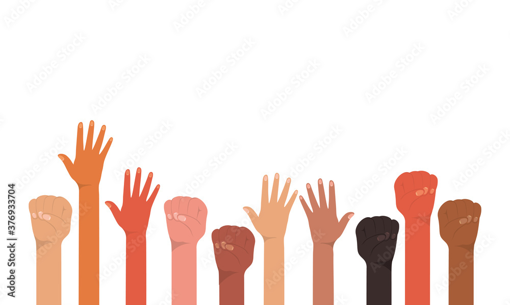 Fototapeta premium fist and open hands up of different types of skins vector design