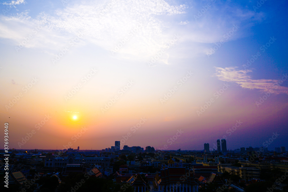 full frame shot of The capital scenery has golden sunsets, floating white clouds and sky. for background