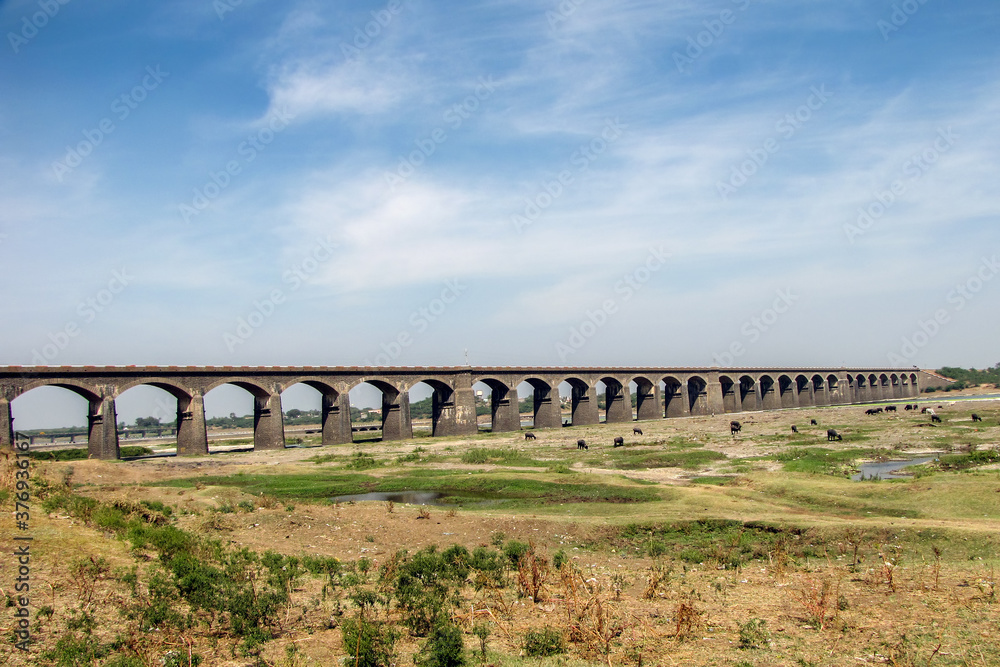 Long stone arched railway bridge in Daund, Maharashtra, India. Long stone arched railway bridge in Daund, Maharashtra, India.