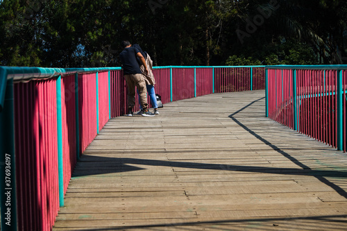 wooden bridge with pink and green tosca borders photo