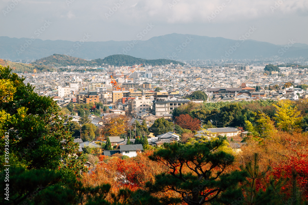 Kyoto city panorama view from Jojakko-ji temple in Arashiyama, Kyoto, Japan