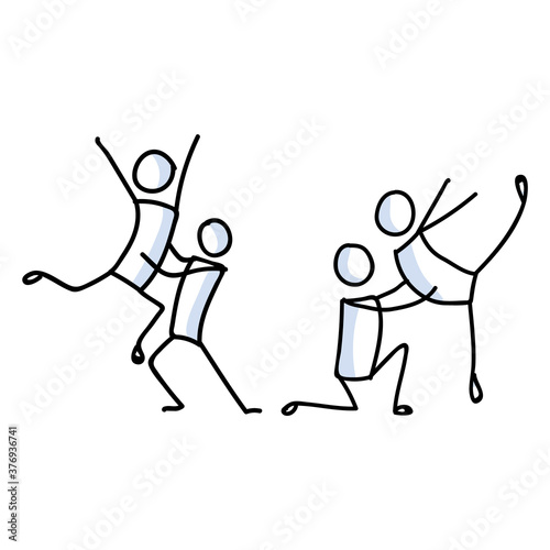 Hand drawn gay male stickman ballet dancer set concept. Simple outline two male ballerina couple doodle icon clipart. For lgbtq dance studio or pride theatre performer sketch illustration. 
