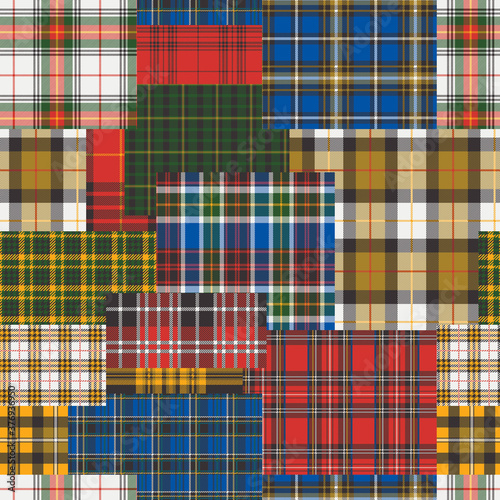 Tartan plaid fabric patchwork abstract vector seamless pattern 