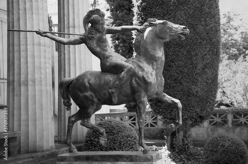 Amazone 1913-14 : Amazon on Horseback Neoclassical / Symbolism statue by Franz Von Stuck. Detail. Munich, Germany