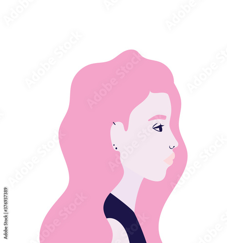 woman cartoon in side view in pink color vector design