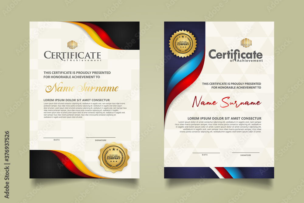 Fototapeta premium set vertical and horizontal certificate template with wave ornament and modern texture pattern background