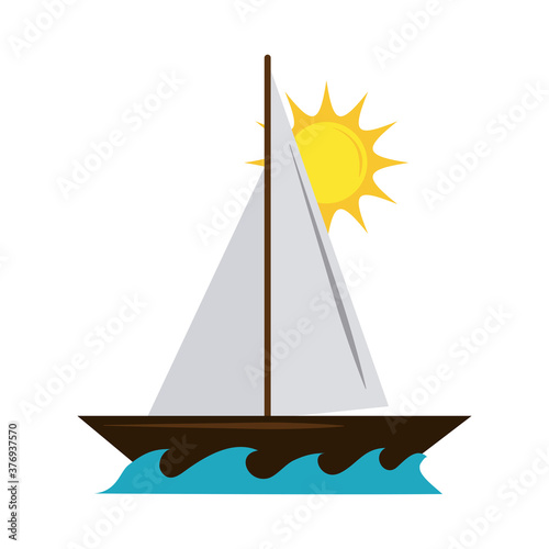summer vacation travel, sailboat navigation sea tourism flat icon style