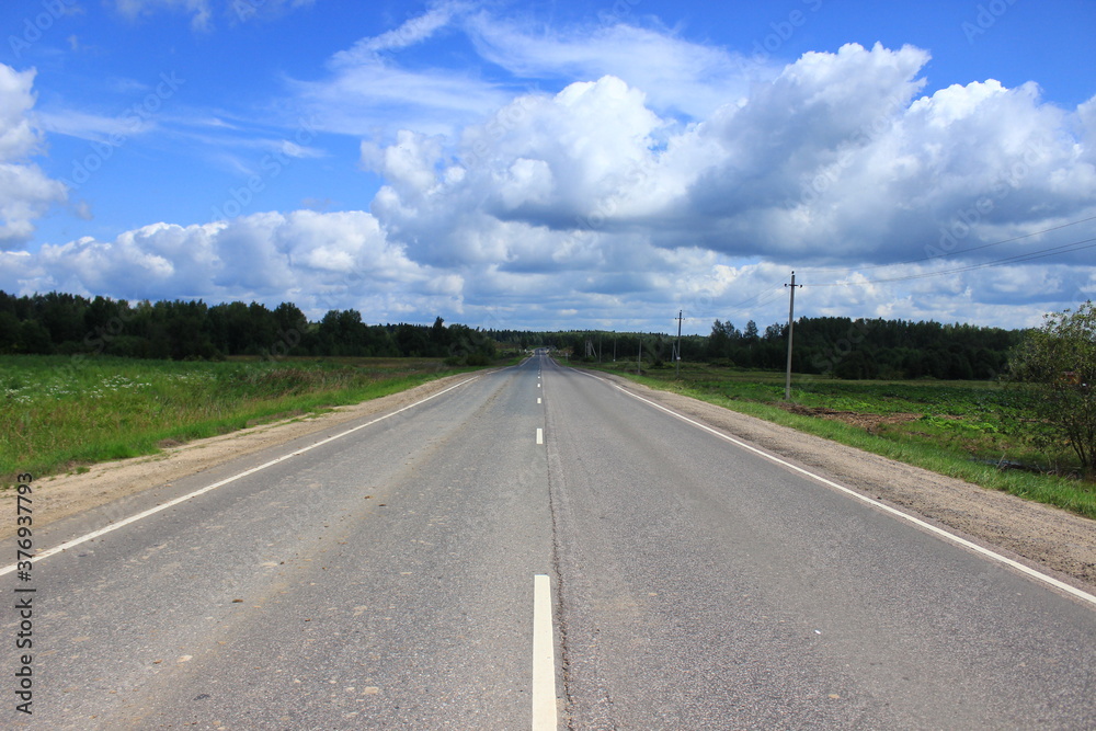Straight country road. Moscow region . Russia. Straight country road. Moscow region . Russia.
