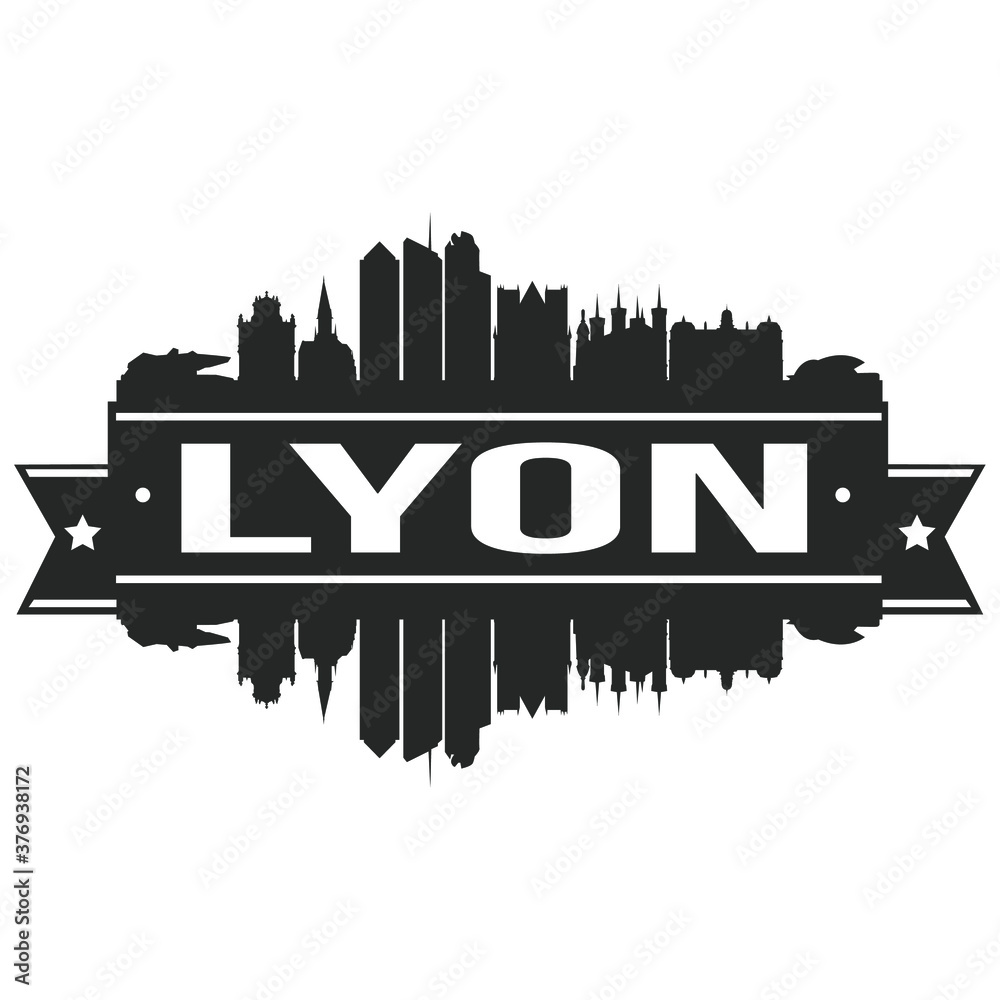 Lyon France Skyline Silhouette Design City Vector Art landmark Logo.