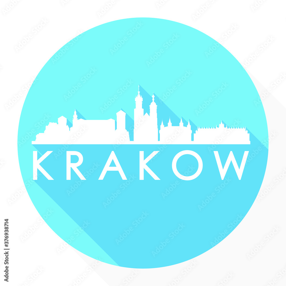 Kraków, Poland Flat Icon. Skyline Silhouette Design. City Vector Art Famous Buildings.