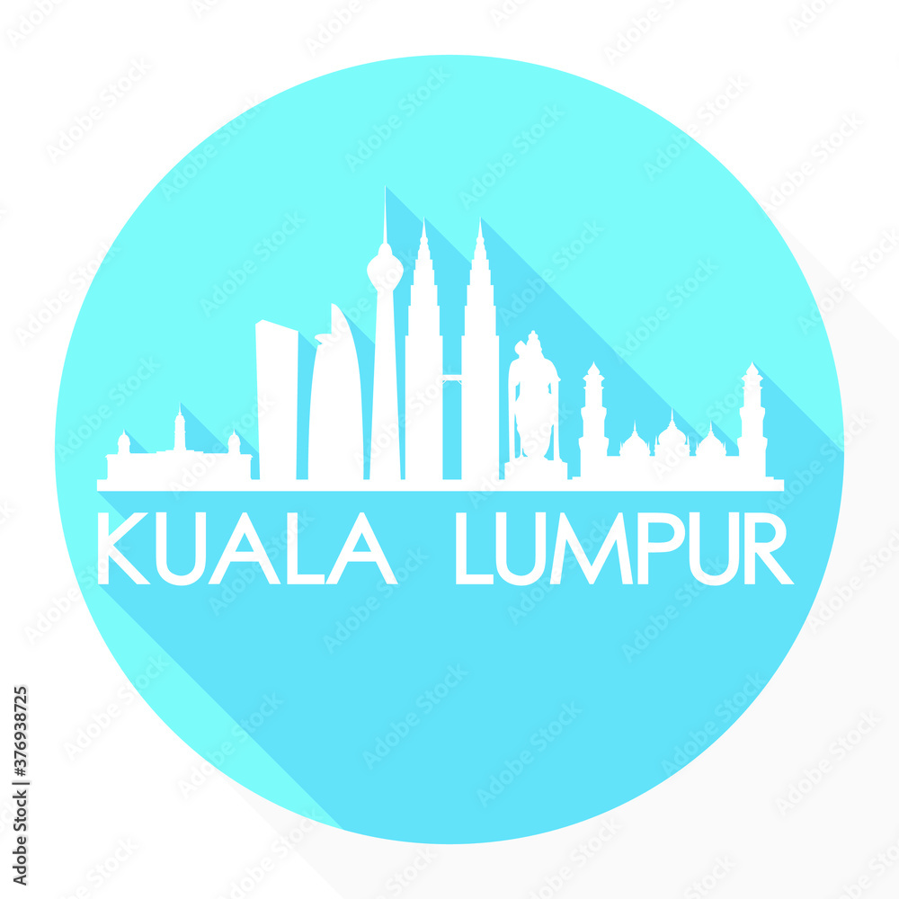 Fototapeta premium Kuala Lumpur Malaysia Flat Icon Skyline Silhouette Design City Vector Art Famous Buildings.