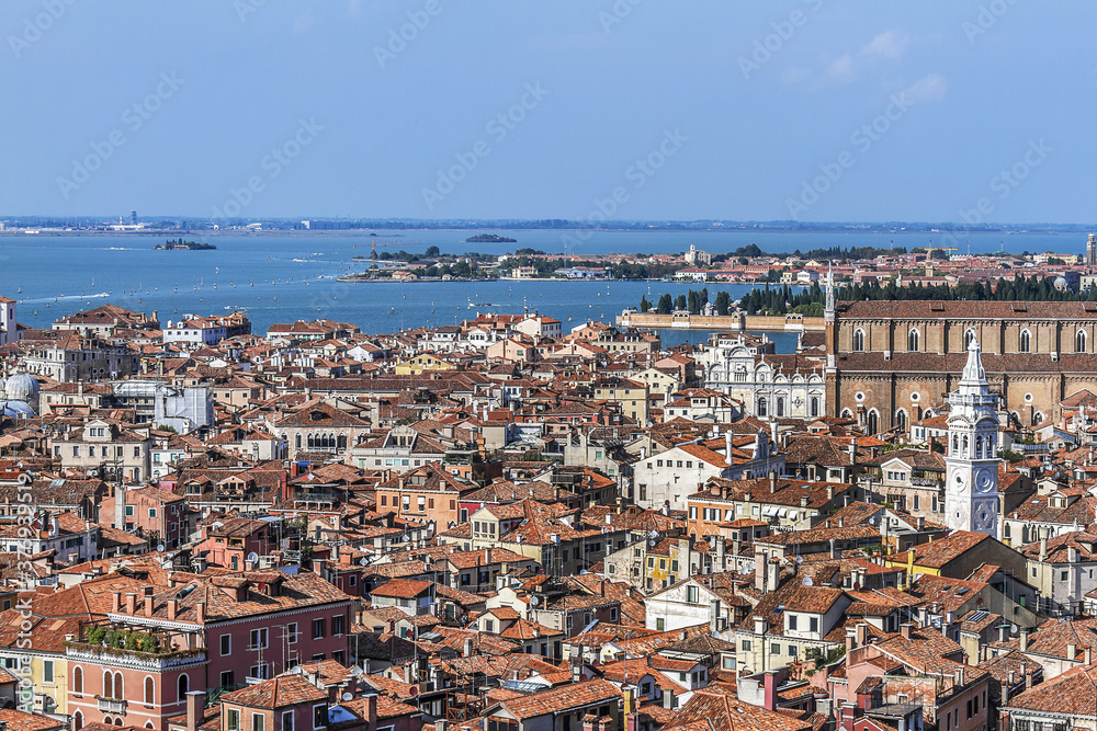 Aerial view of Venice from Campanile di San Marco. Venice, Italy, Europe.