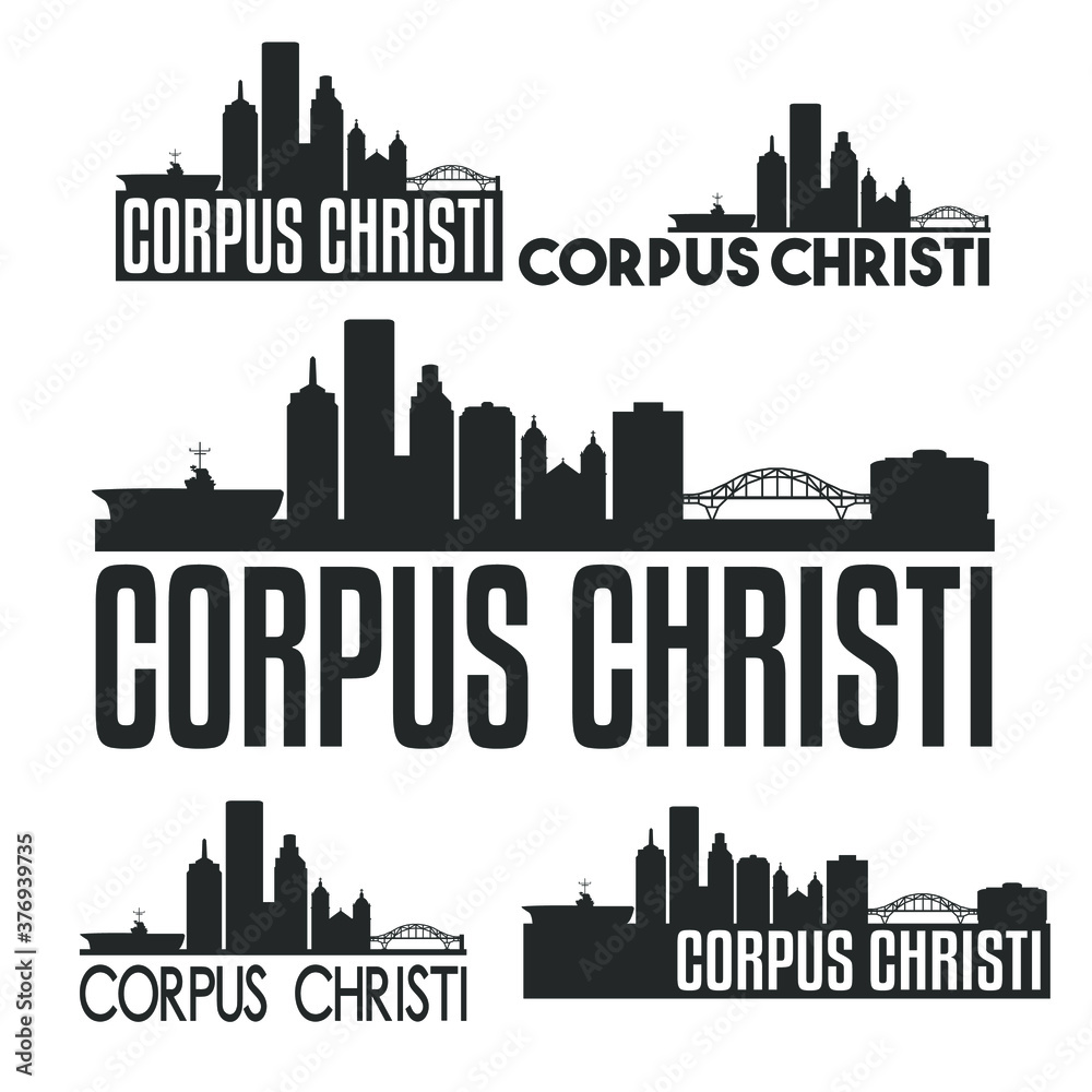 Corpus Christi Texas Flat Icon Skyline Vector Silhouette Design Set Logo.