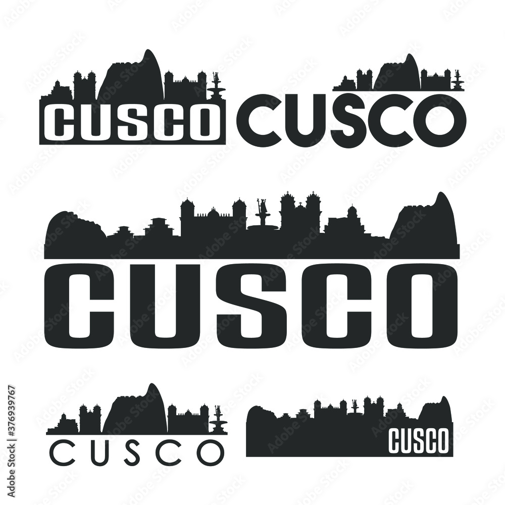 Cusco Peru Flat Icon Skyline Vector Silhouette Design Set Logo.