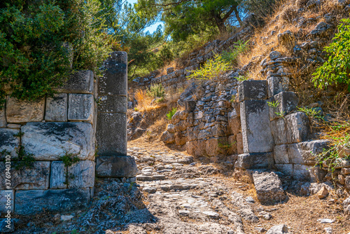 Priene was an ancient Greek city of Ionia located at the base of an escarpment of Mycale, 6 kilometres north of Maeander River, Güllübahçe, Söke, Turkey