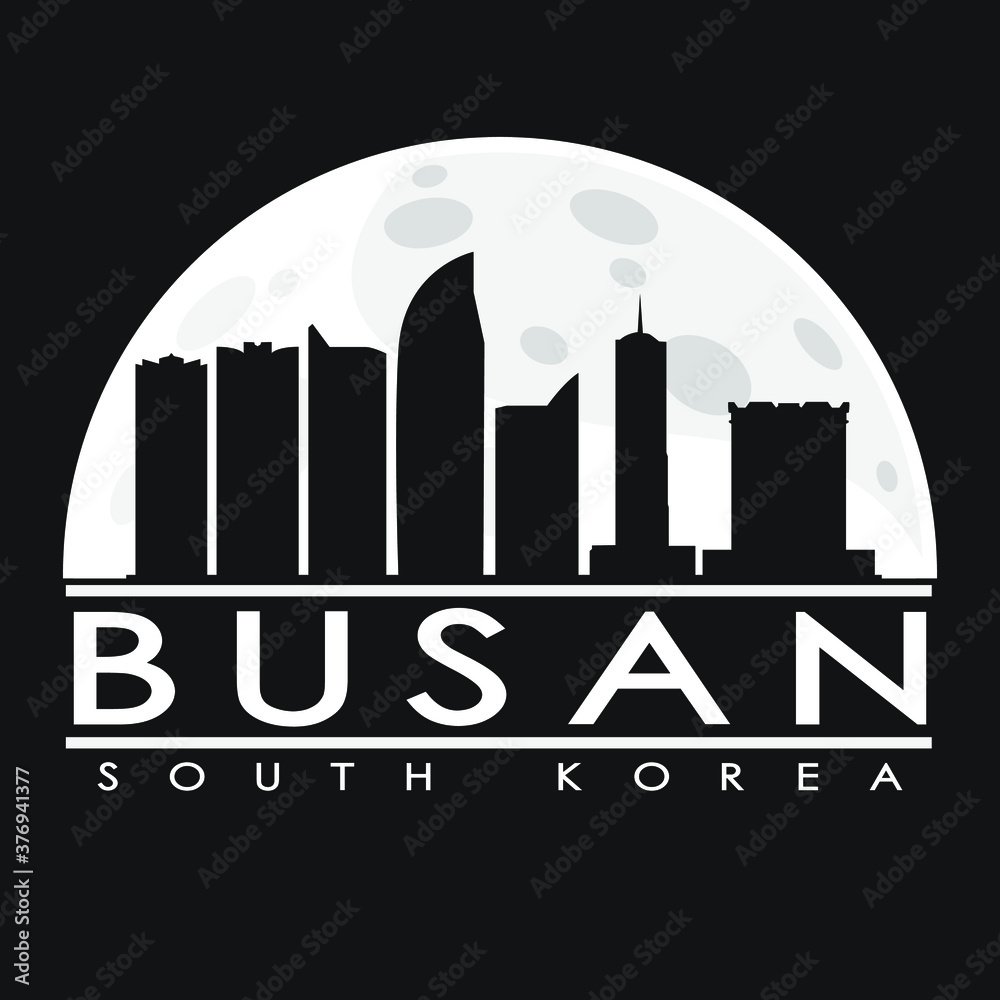Busan South Korea Moon Skyline City Flat Silhouette Design Background.
