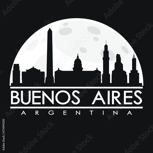 Buenos Aires Full Moon Night Skyline Silhouette Design City Vector Art.