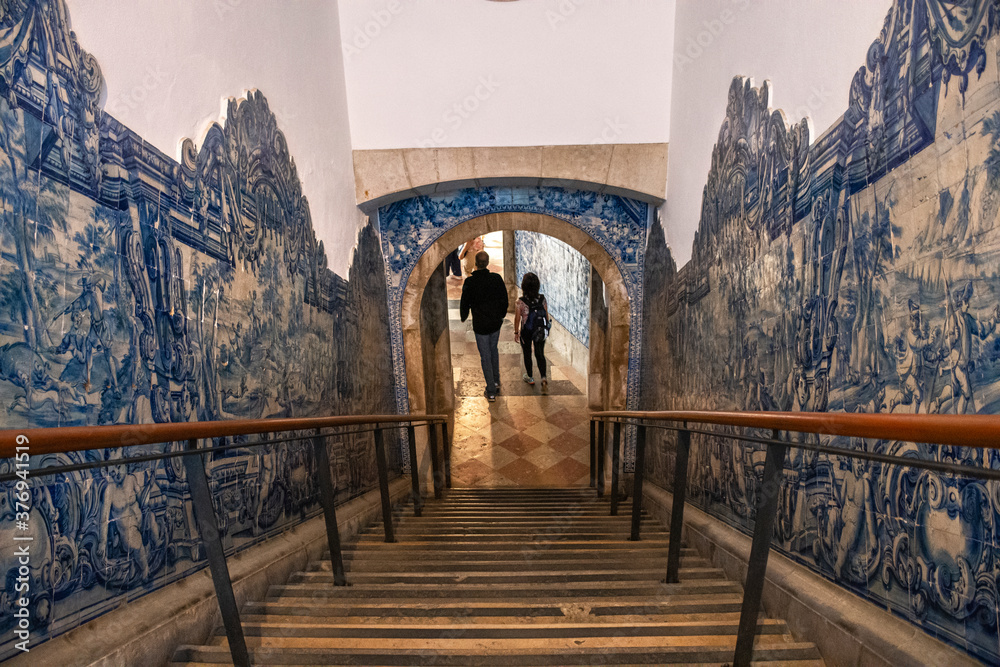 Interior Tiled Walls (Azulejos), In A Portuguese Building, Lisbon, Portugal 