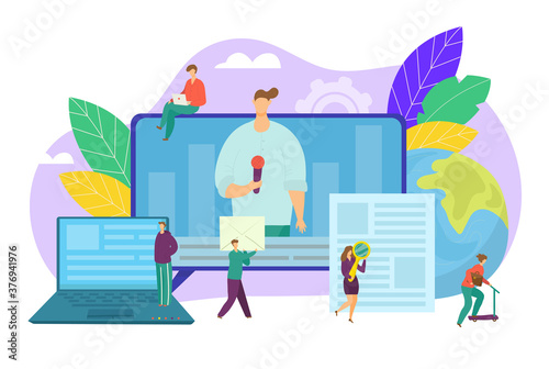 Online news concept, internet newsletter and web information, media vector illustration. Business and market news. Financial report. Network and newspaper website, press online.