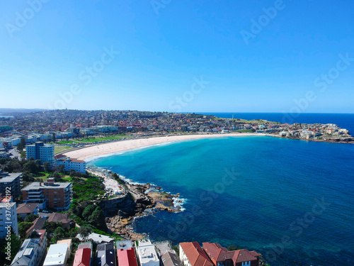 Panoramic  Aerial Drone View Bondi Beach Sydney NSW Australia photo