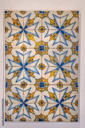 Gold, White & Blue Tiles (Azulejos), Geometric Patterns, Lisbon, Portugal