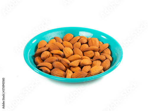 Almond in Bowl Isolated on White Background