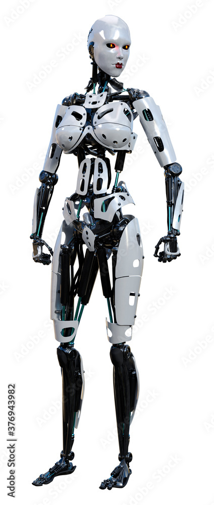 3D Rendering Female Robot on White 3D Rendering Female Robot on White