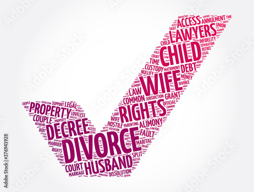 Divorce check mark word cloud collage, concept background