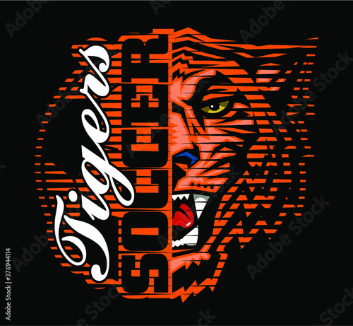 tigers soccer team design with half mascot and ball for school, college or league