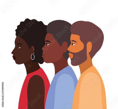 diversity skins of woman and men cartoons vector design