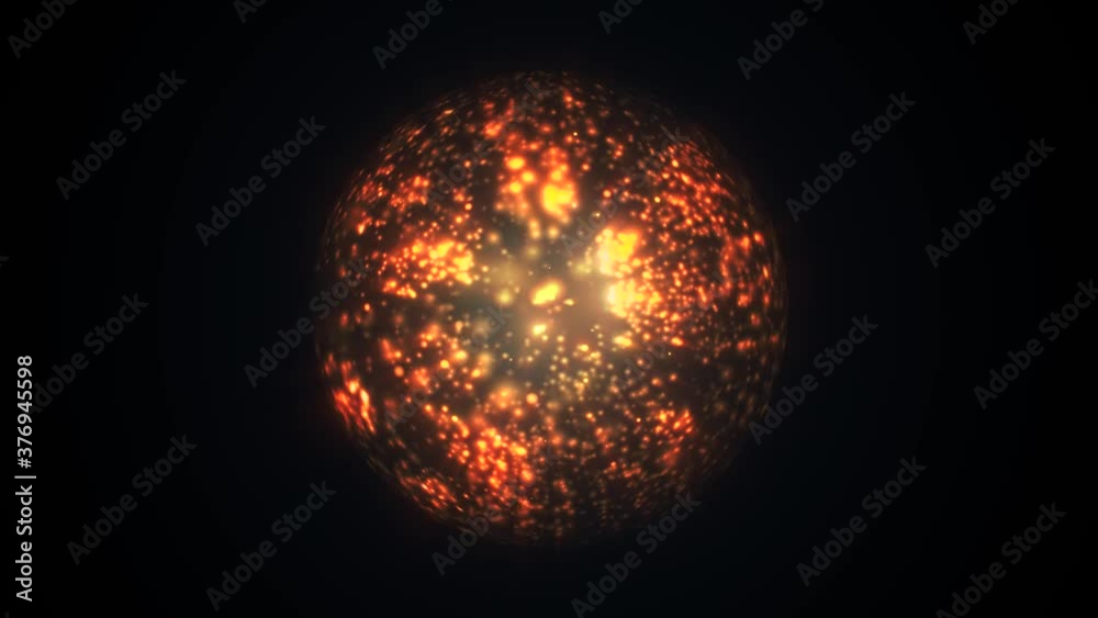 Asteroid Planet Shining Background Fx Loop/ 4k animation of an abstract asteroid planet with crater and volcano holes on space background with rays fx and loop