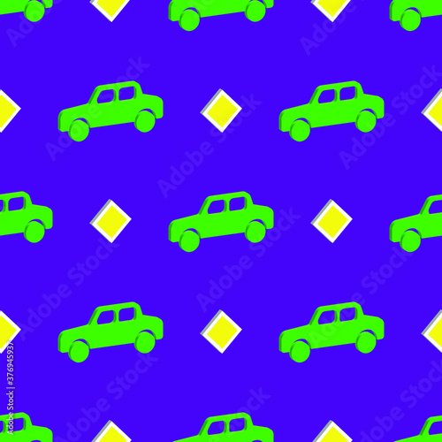 childrens pattern of green car and road sign