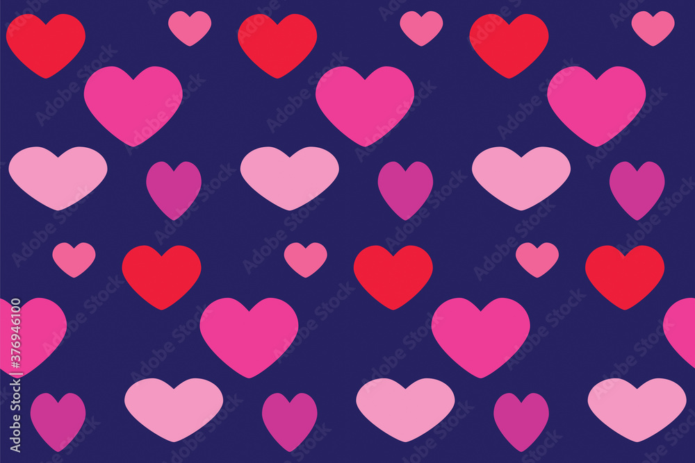 Seamless pattern with pink hearts on blue board. Love concept. Design for packaging and backgrounds. Valentine's day spirit. Print for textile, clothes and design. Jpg file