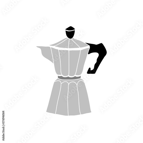 Moka pot coffee maker. Flat style vector illustration of a silver kitchenware.