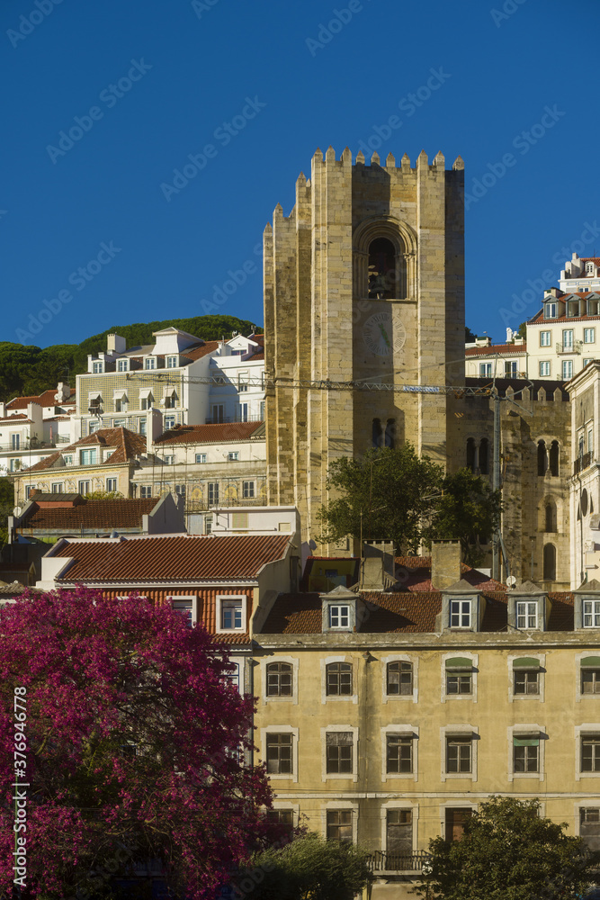 The Casa dos Bicos and the cathedral in the Alfama district in Lisbon, Portugal