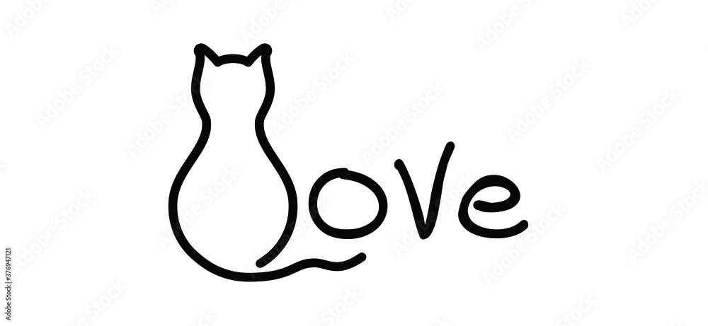 Drawing Cat Line Pattern. Funny Vector Cats Sign. Comic Cartoon Sketch. One  Line Kitten, Kitty Silhouette Icon. Animal, Cute Pet Sits Background. I Love  Cats. World Cat Day. Royalty Free SVG, Cliparts